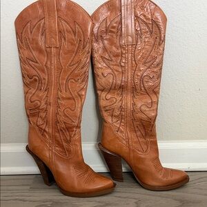Jessica Simpson Cognac Leather Western High Heel Boots